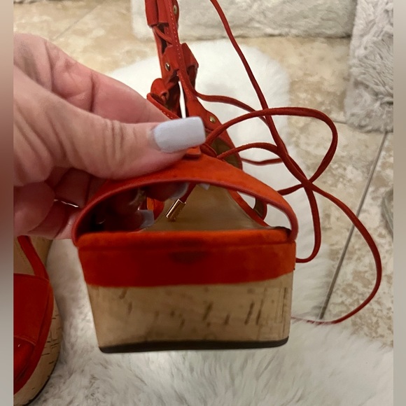 Coach Barkley Suede Ankle Wrap wedge Sandal. NWB SIZE 7.5. Color Orange - Picture 5 of 9